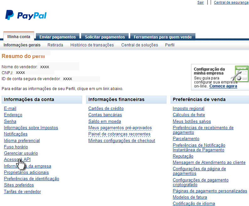 PayPal acesso a API