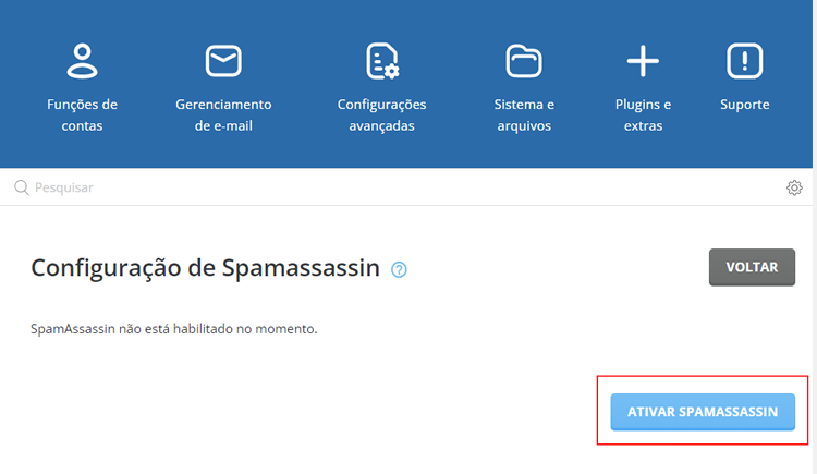 Para ativar ou desativar o Anti-SPAM do seu e-mail profissional